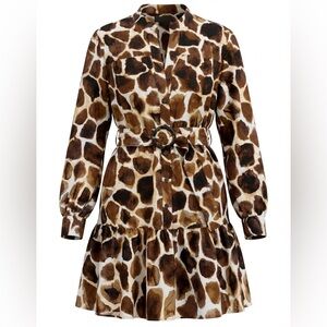 Banana Republic Shirt Dress Womens XS Brown Animal Print Belted